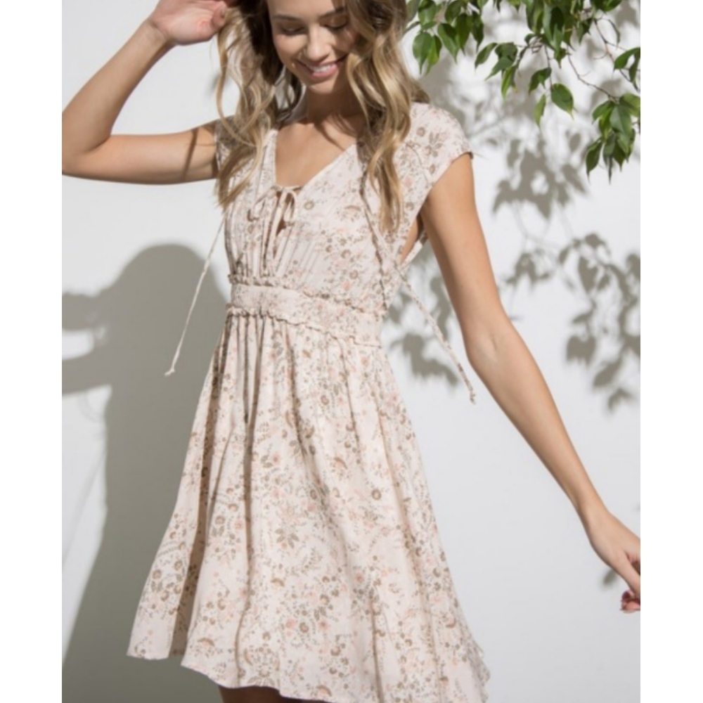 58833 Floral Smock Waist Mini Dress